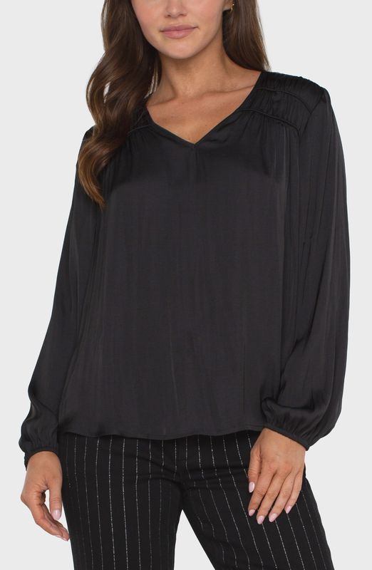 Liverpool Long Sleeve V Neck Woven Blouse Black