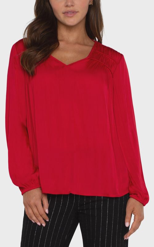 Liverpool Long Sleeve V Neck Woven Blouse Tango Red