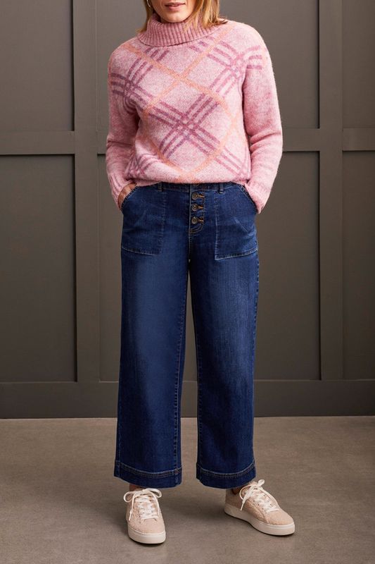 Tribal Audrey Hugging Wide Crop Jeans Bluemoon