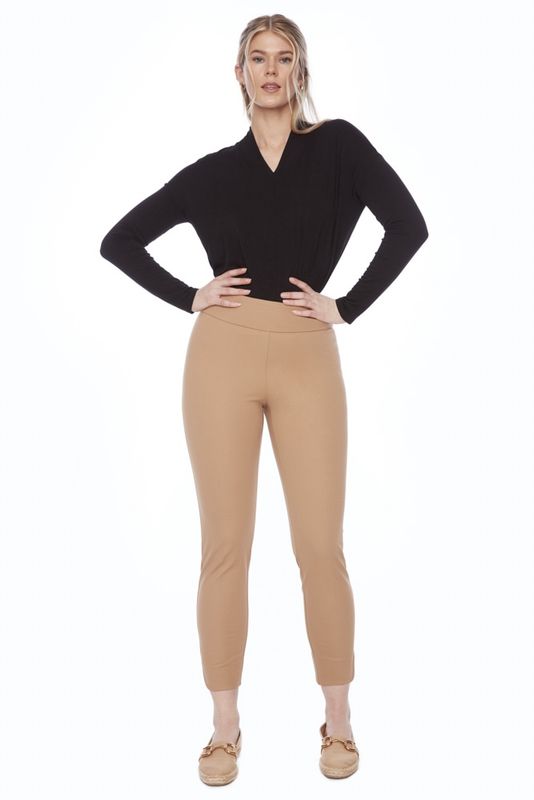 UP! Solid Petal Slit Compression Ankle Pant Latte