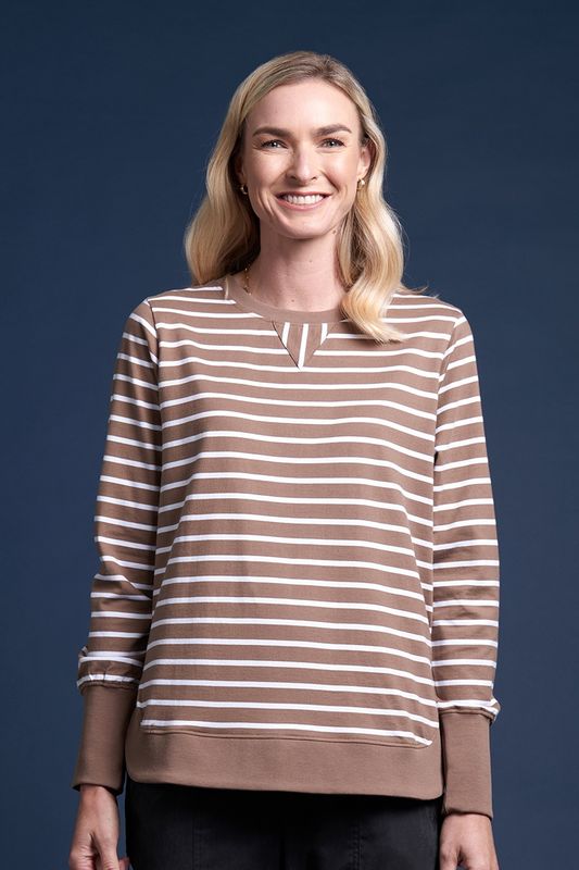 Charlie Jane Ohoka Crew Mocha/White Stripe