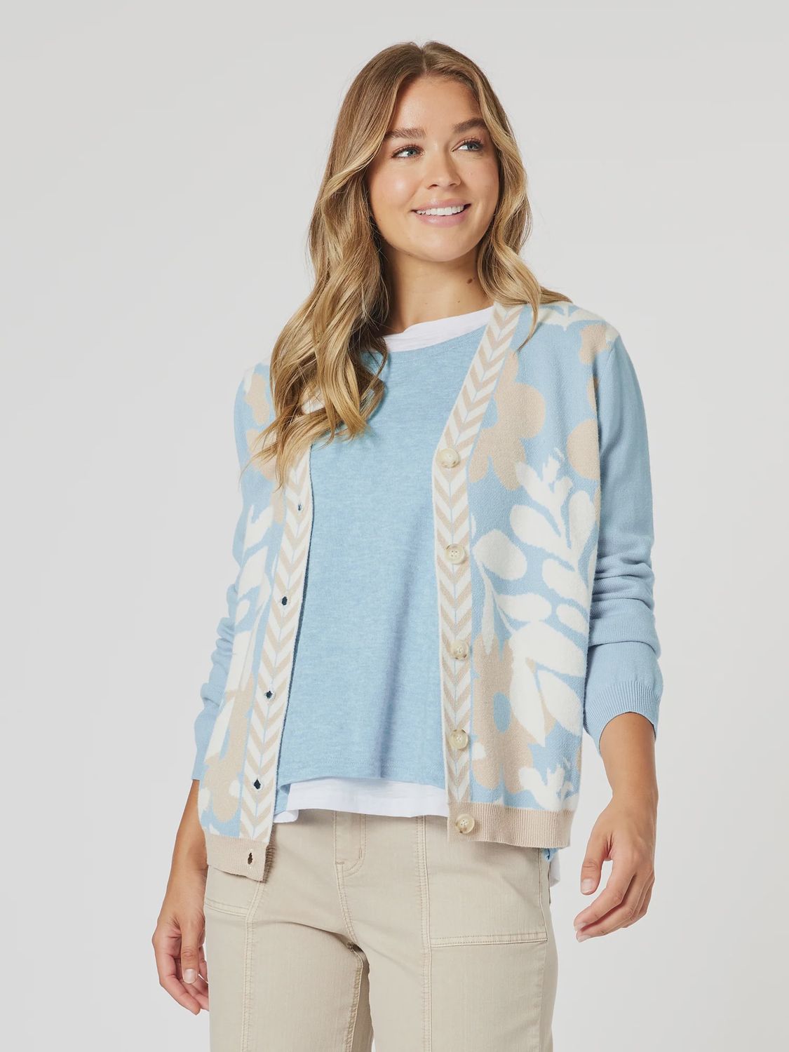 Threadz Pasadena Cardigan Blue and Natural