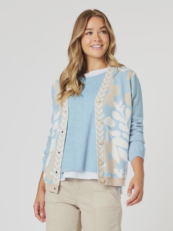 Threadz Pasadena Cardigan Blue and Natural