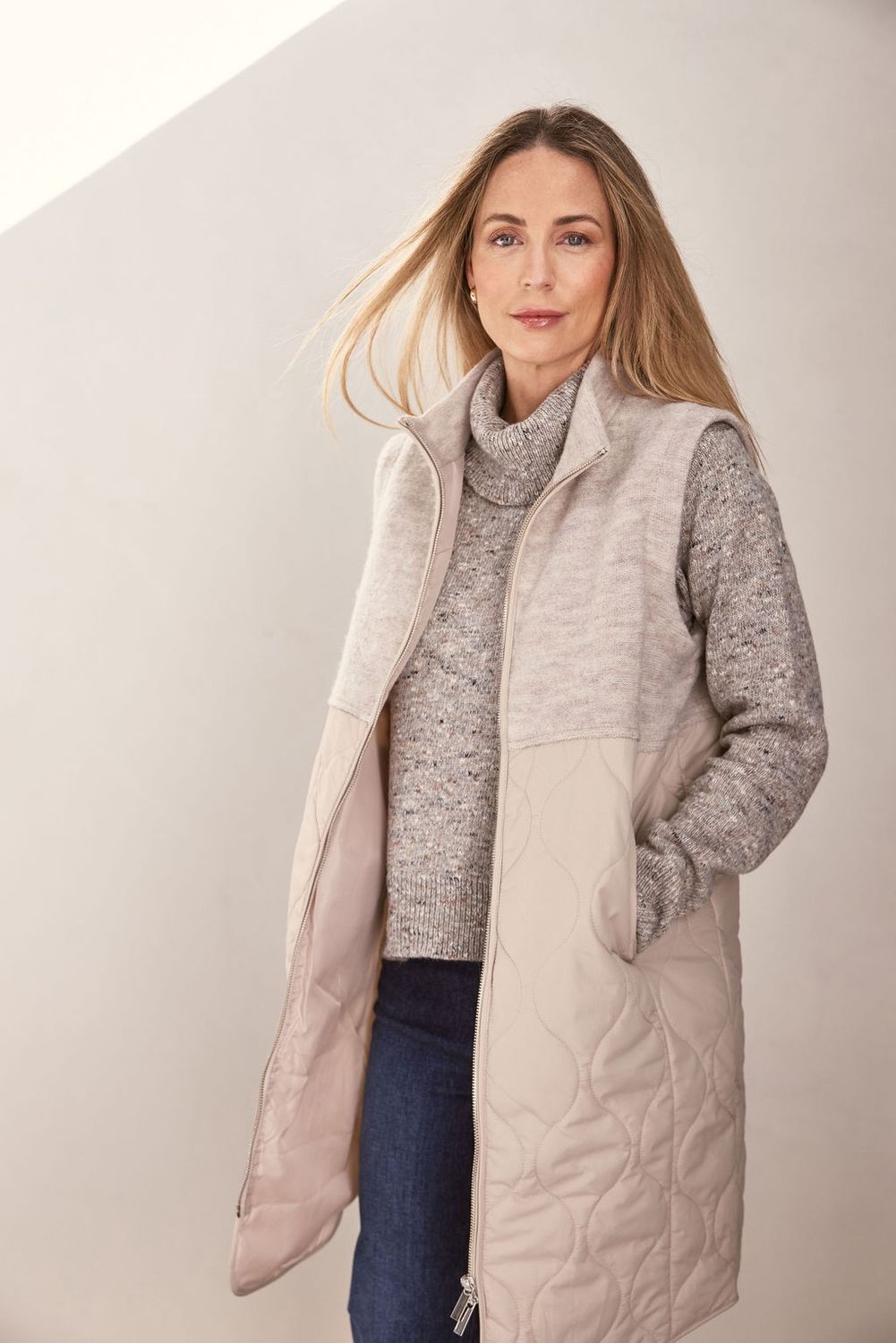 See Saw Boiled Wool LL Quilted Vest Natural