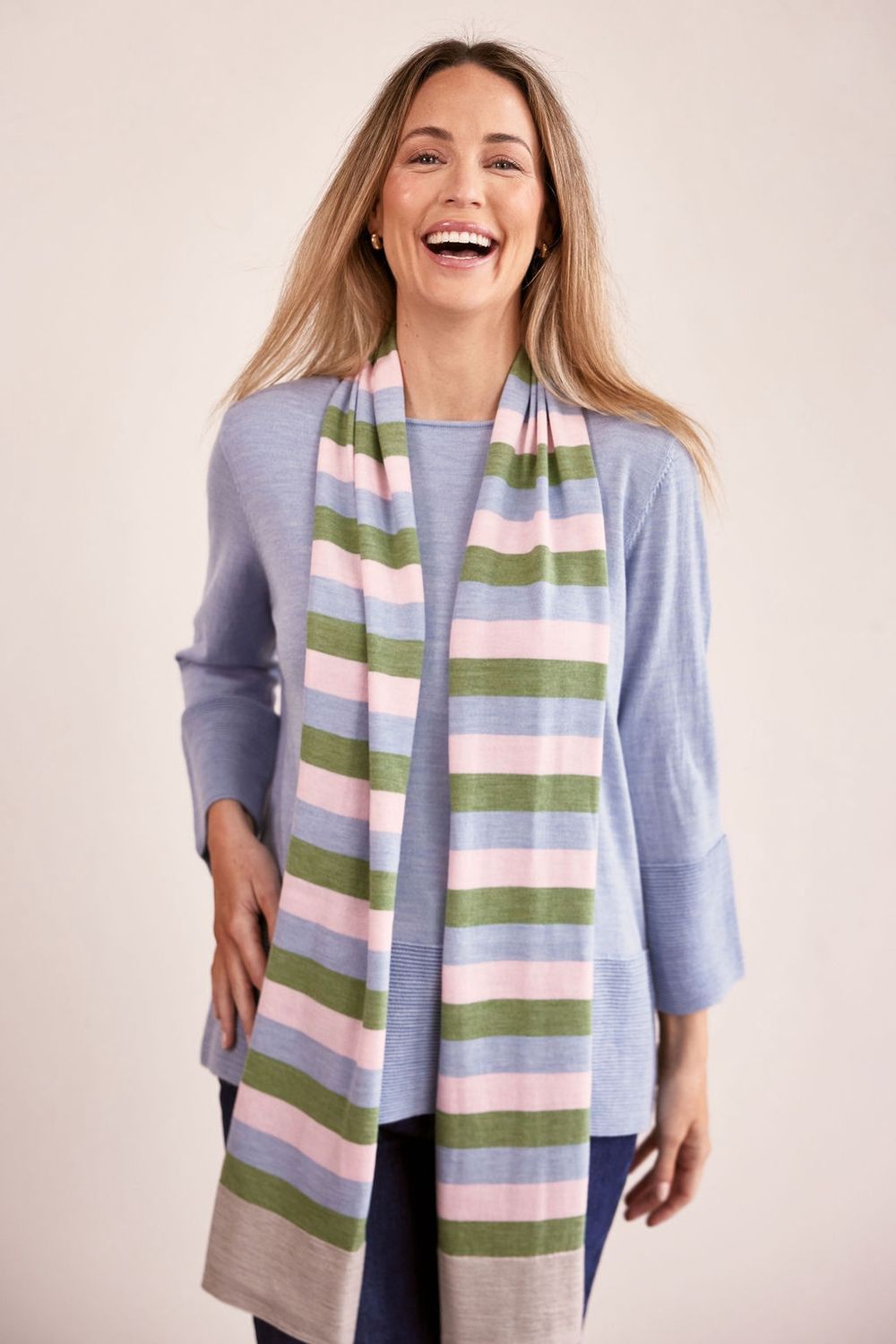 See Saw Merino Wool Stripe Scarf Sky Blue Combo