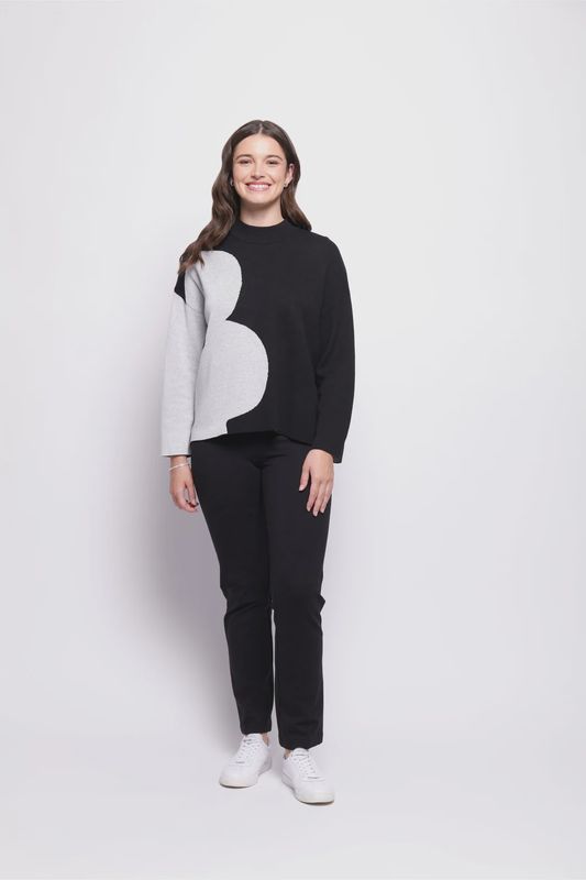 Foil Zip Code Sweater Mono Flower