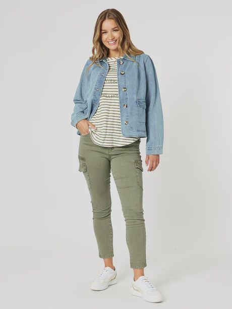 Threadz Paige Cargo Pant Washed Khaki