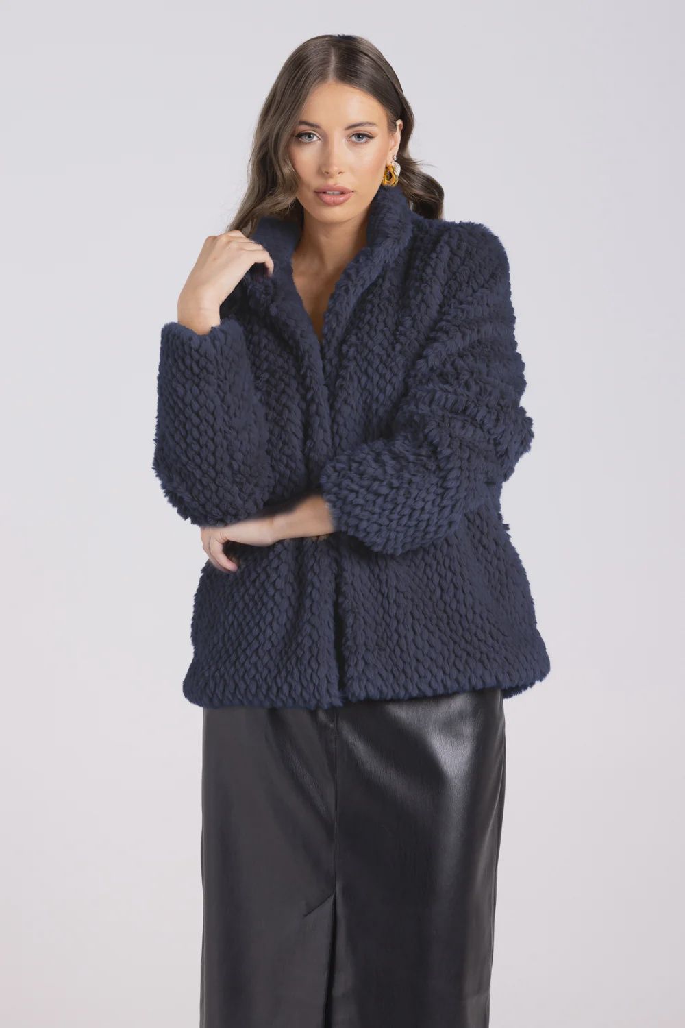 Two T&#39;s Short Teddy Coat Navy