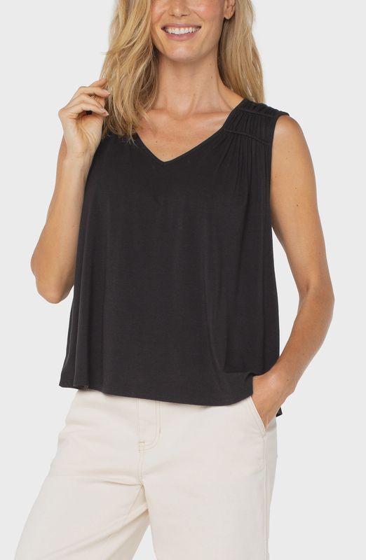 Liverpool Sleeveless Shirred Detail Knit Top Black