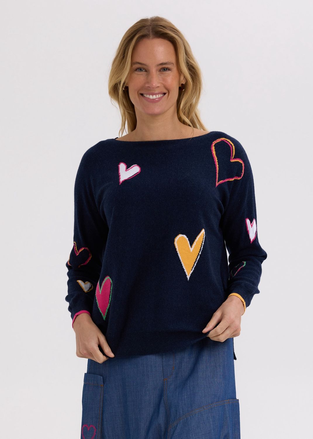 Zaket &amp; Plover Intarsia Hearts Jumper Denim
