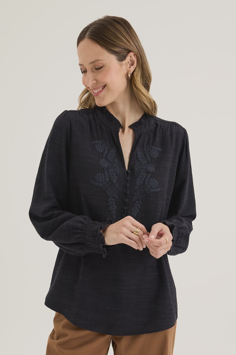 Yarra Trail Ricamo Top Navy