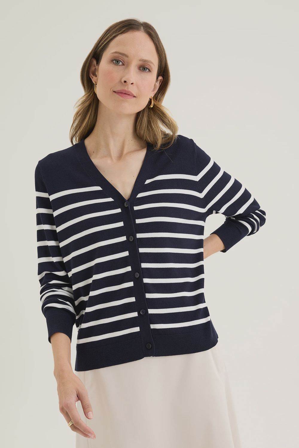 Yarra Trail Accession Cardi Navy/White