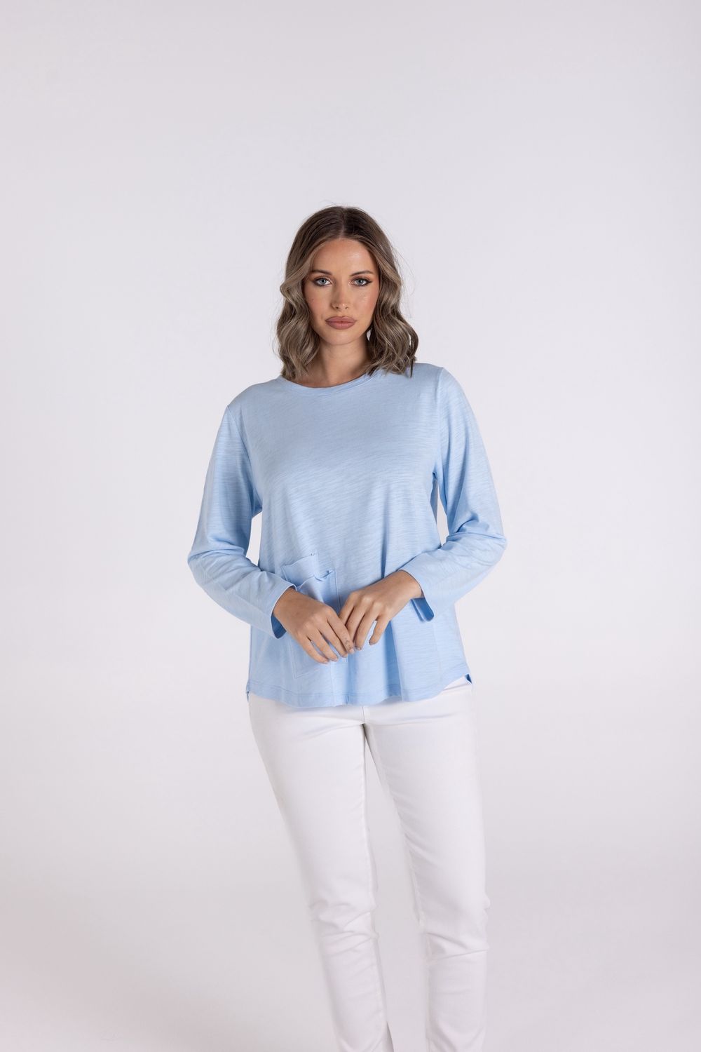 Two T&#39;s Crew T-shirt with 7/8 Sleeve Pale Blue