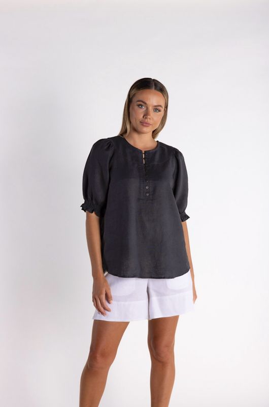 Two T&#39;s Linen Top Charcoal