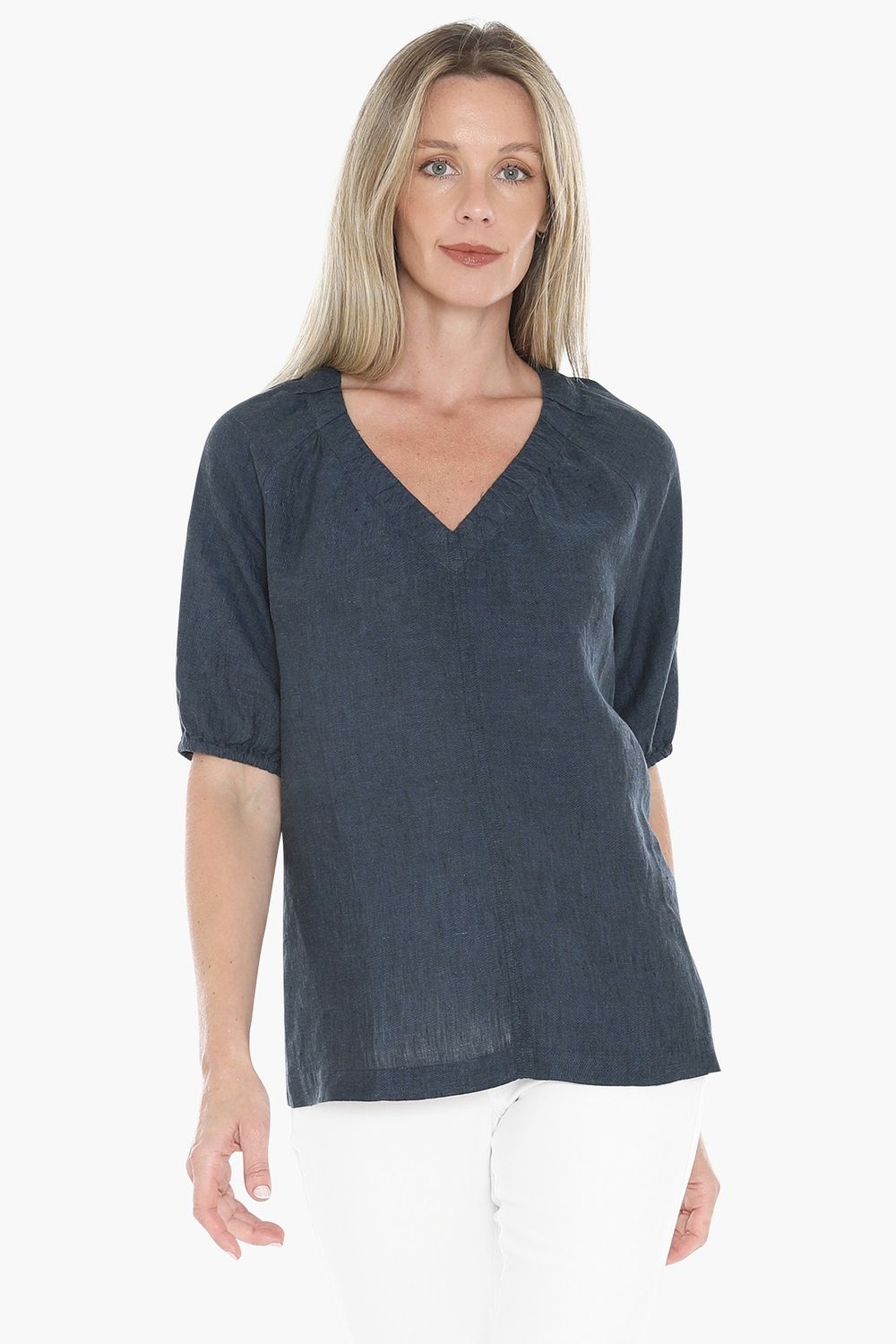 Jump Gather V-Neck Top Steel