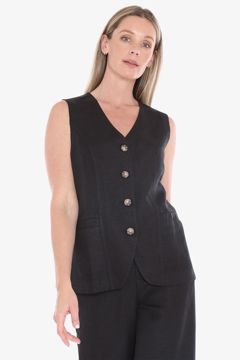 Jump Button Vest Black