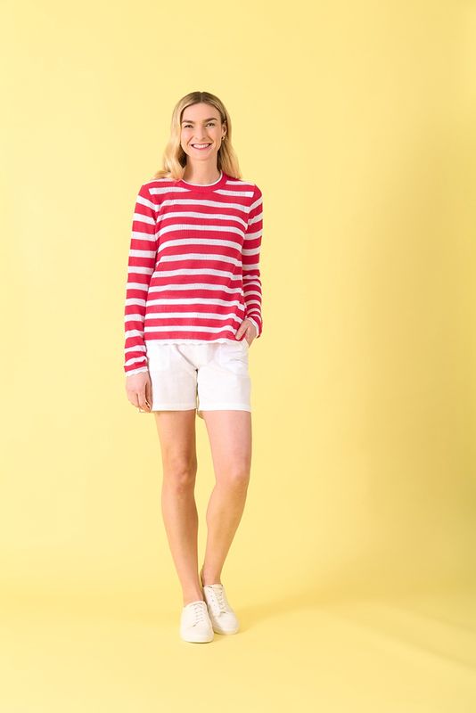 Charlie Jane Bay View Sweater Raspberry/ White Stripe