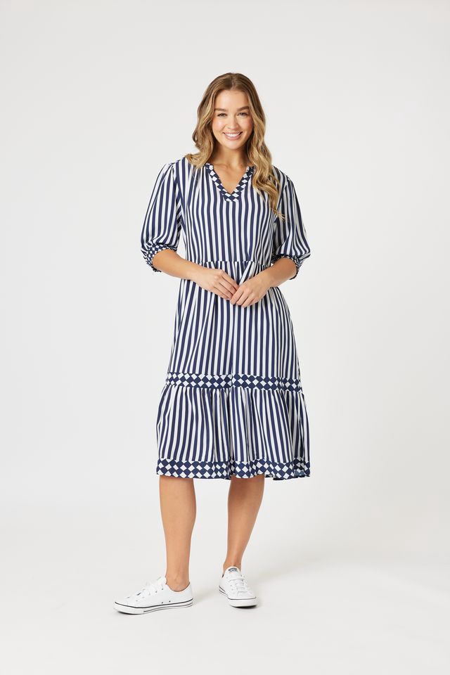 Threadz Harlequin Dress Navy/White