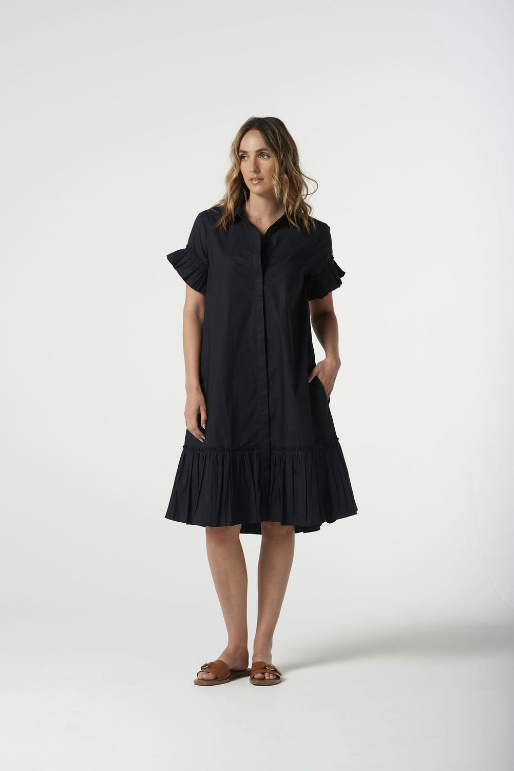 Goondiwindi Ruffle Midi Dress Dark Navy