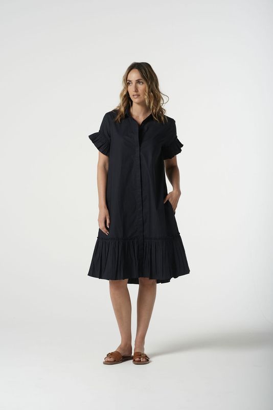 Goondiwindi Ruffle Midi Dress Dark Navy