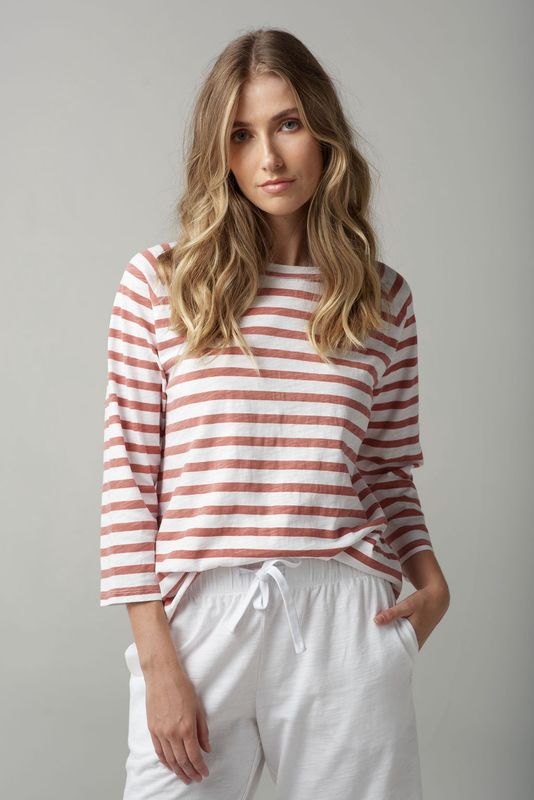 Cloth Paper Scissors Raglan Stripe Long Sleeve Tee White/ Terracotta