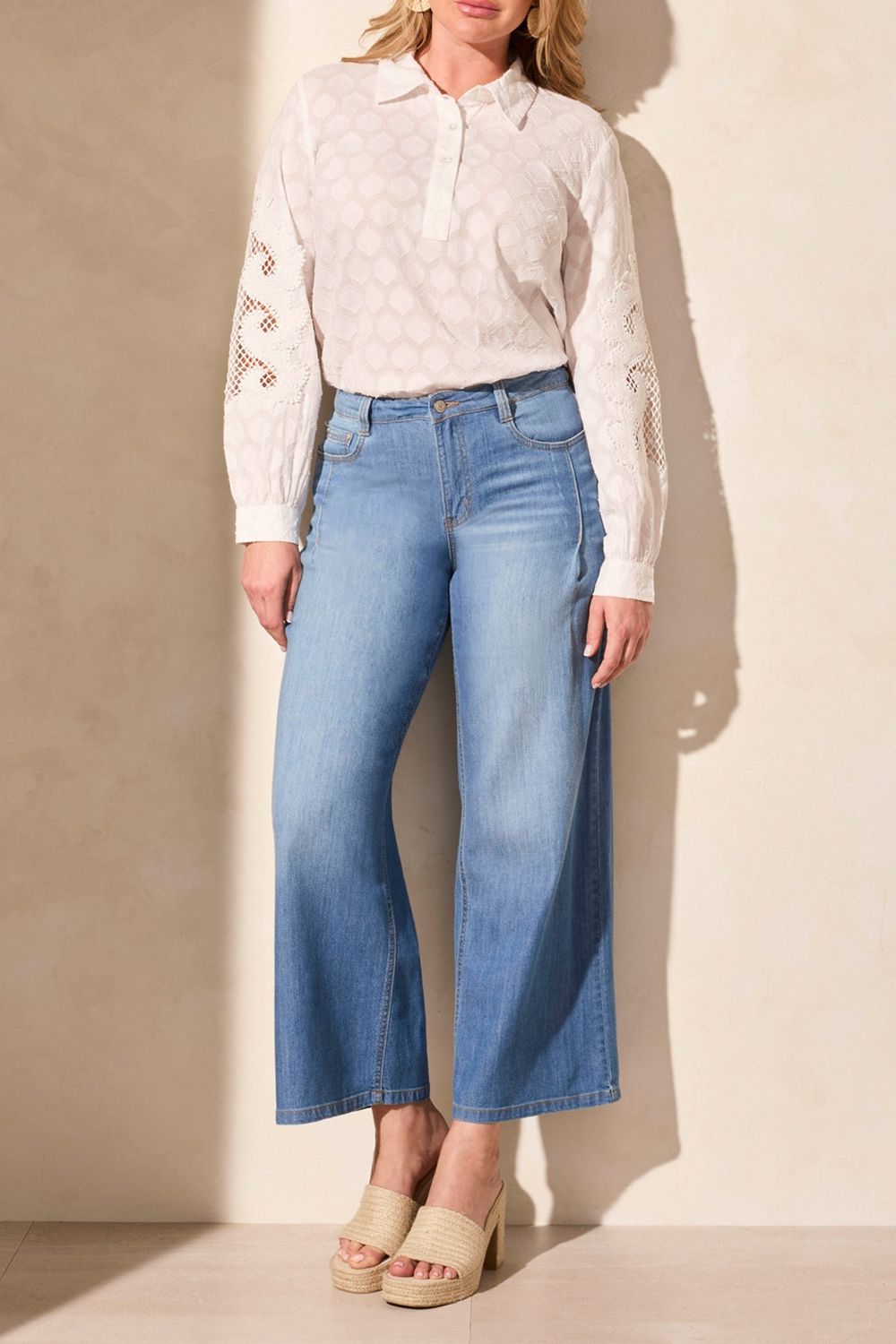 Tribal Audrey Pleated Wide Leg Jeans Coastline