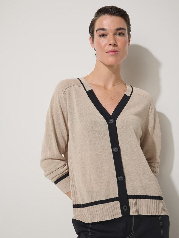 Marco Polo Contrast Trim Cardigan Black &amp; Stone