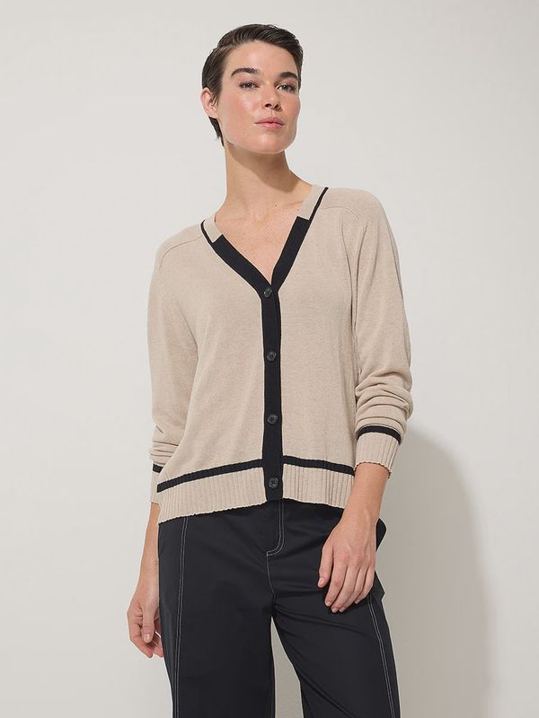 Marco Polo Contrast Trim Cardigan Black &amp; Stone