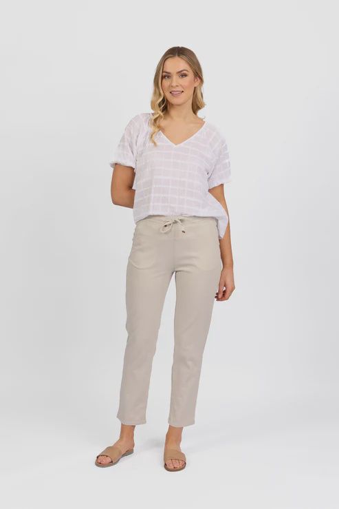 Vassalli 7/8 Length Slim Leg Elastic Waist Pant Stone