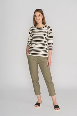 Vassalli Boat Neck 3/4 Sleeve Top Ecru/Black Stripe