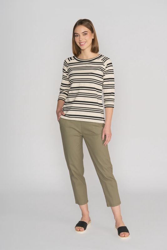 Vassalli Boat Neck 3/4 Sleeve Top Ecru/Black Stripe