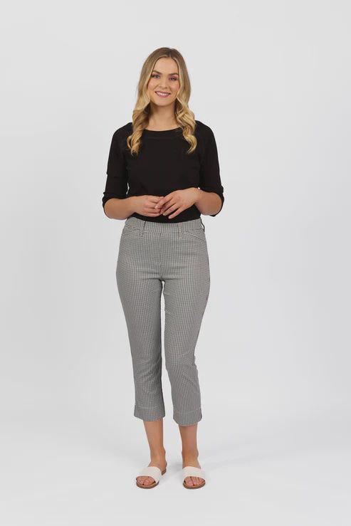 Vassalli Slim Leg 7/8 Pull on with Elastic Waistband Mini Check