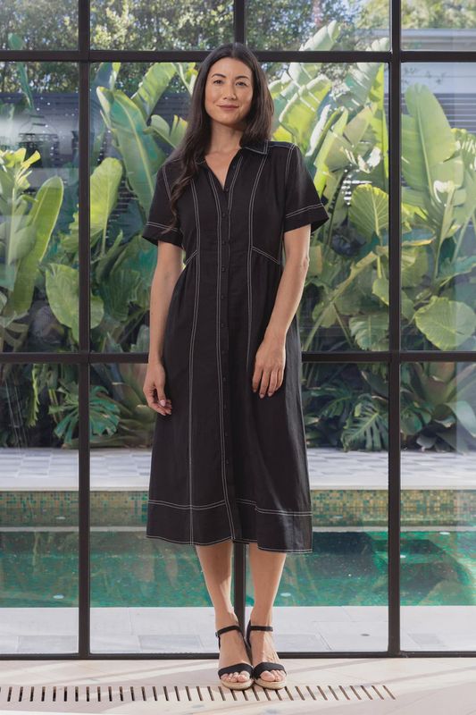 Jump Contrast Stitch Dress Black