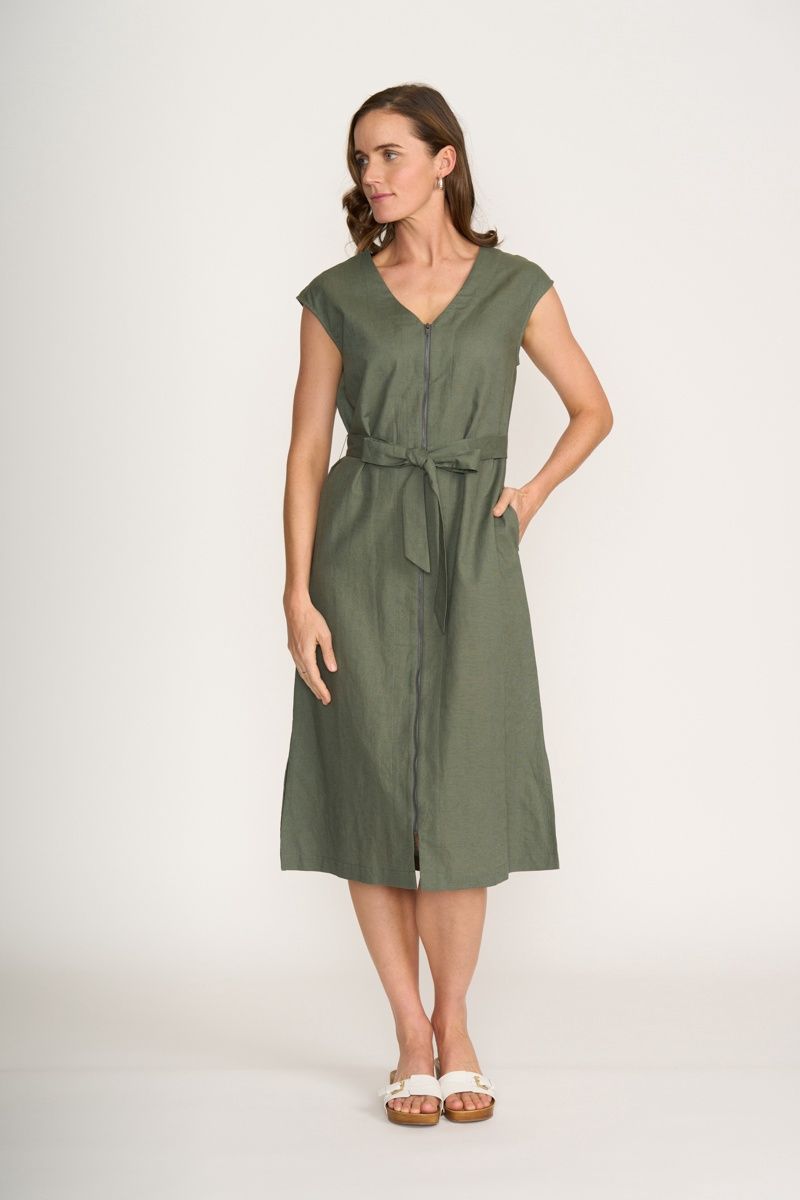 Foil You Little Zipper Dress Sage