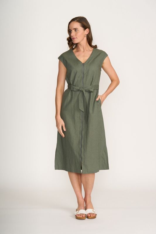 Foil You Little Zipper Dress Sage