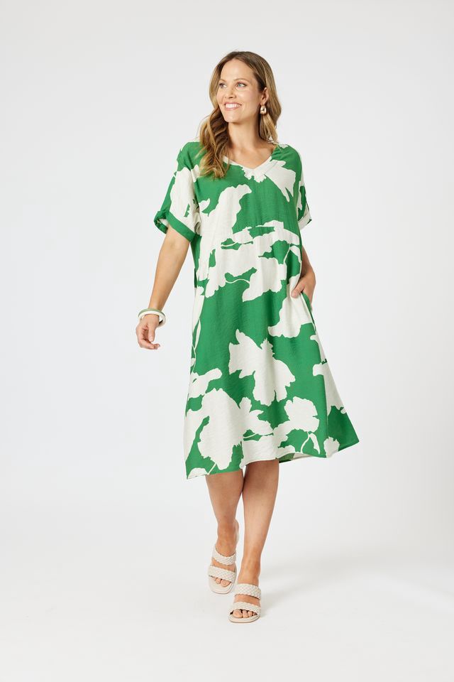 Clarity Barcelona Print Dress Elm Natural