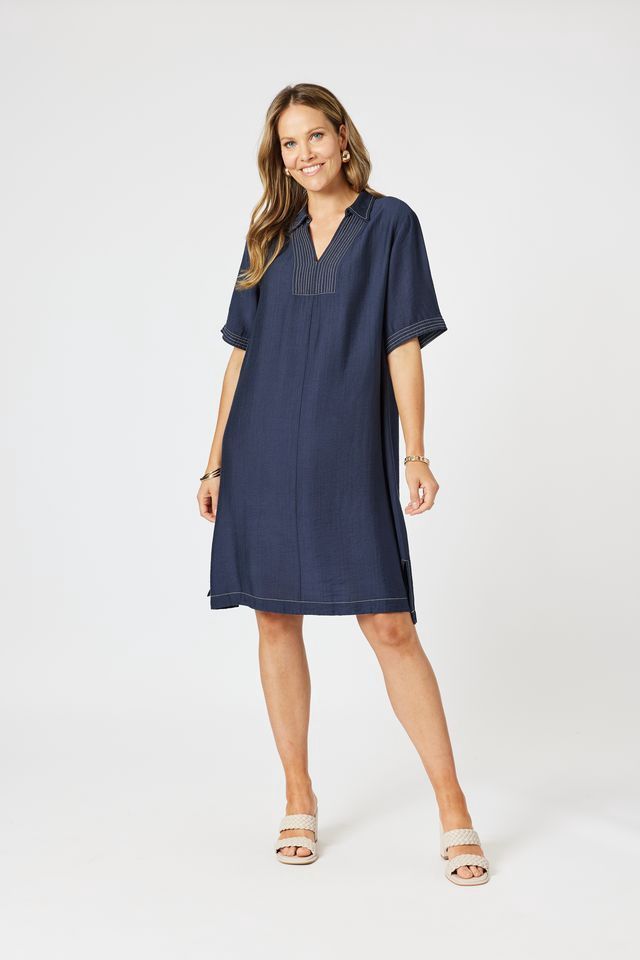 Clarity Top Stitch Dress Navy