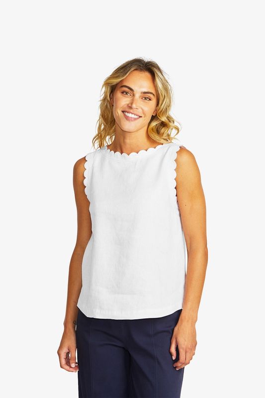Ping Pong Lucy Linen Scallop Top White