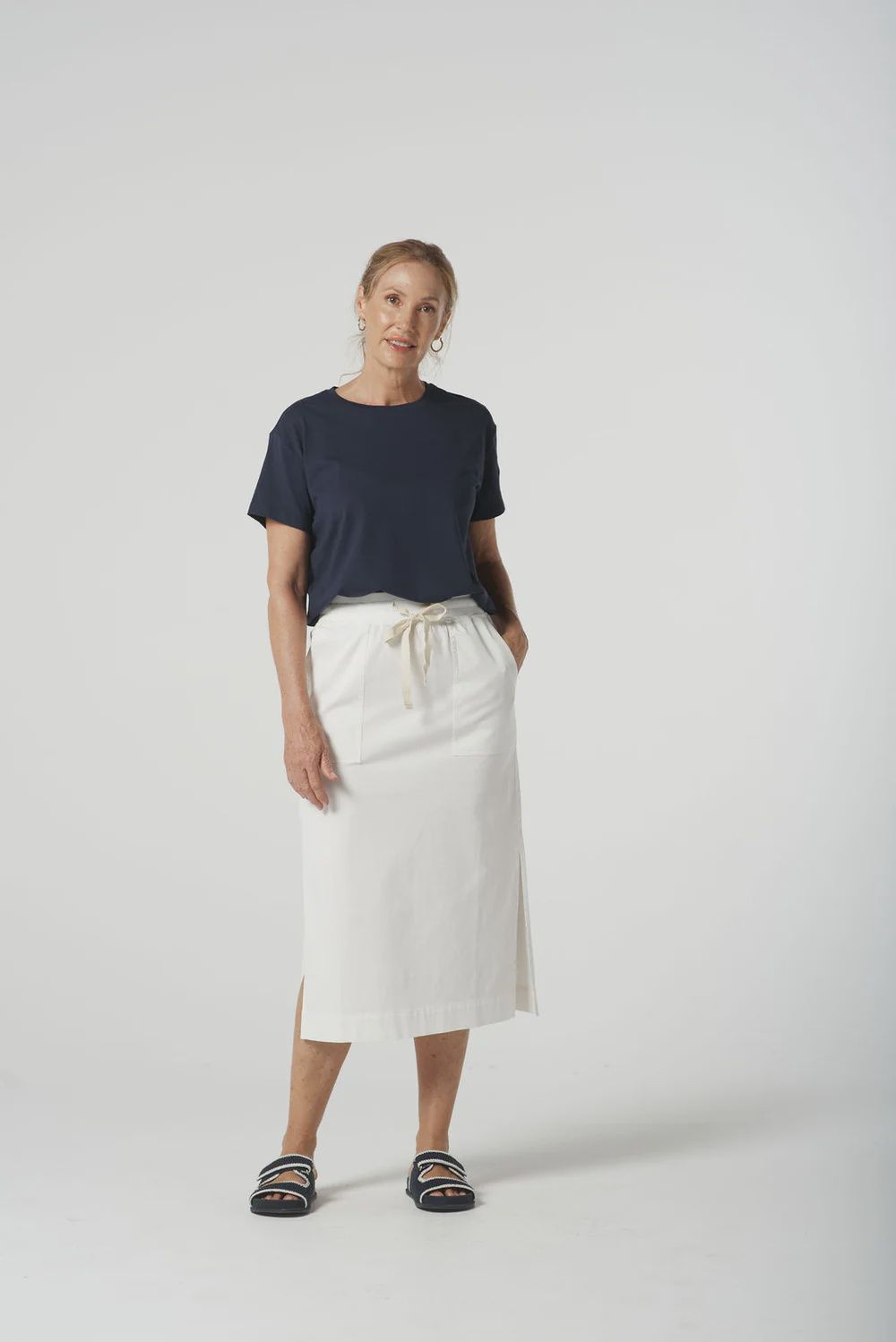 Goondiwindi Long Rib Waist Casual Skirt White