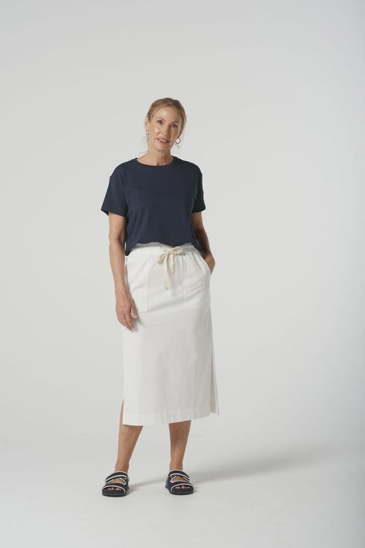 Goondiwindi Long Rib Waist Casual Skirt White