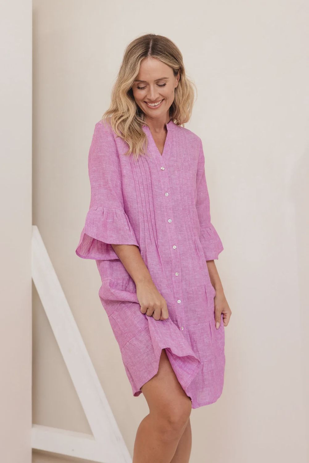 See Saw Pleated Tiered Dress Raspberry