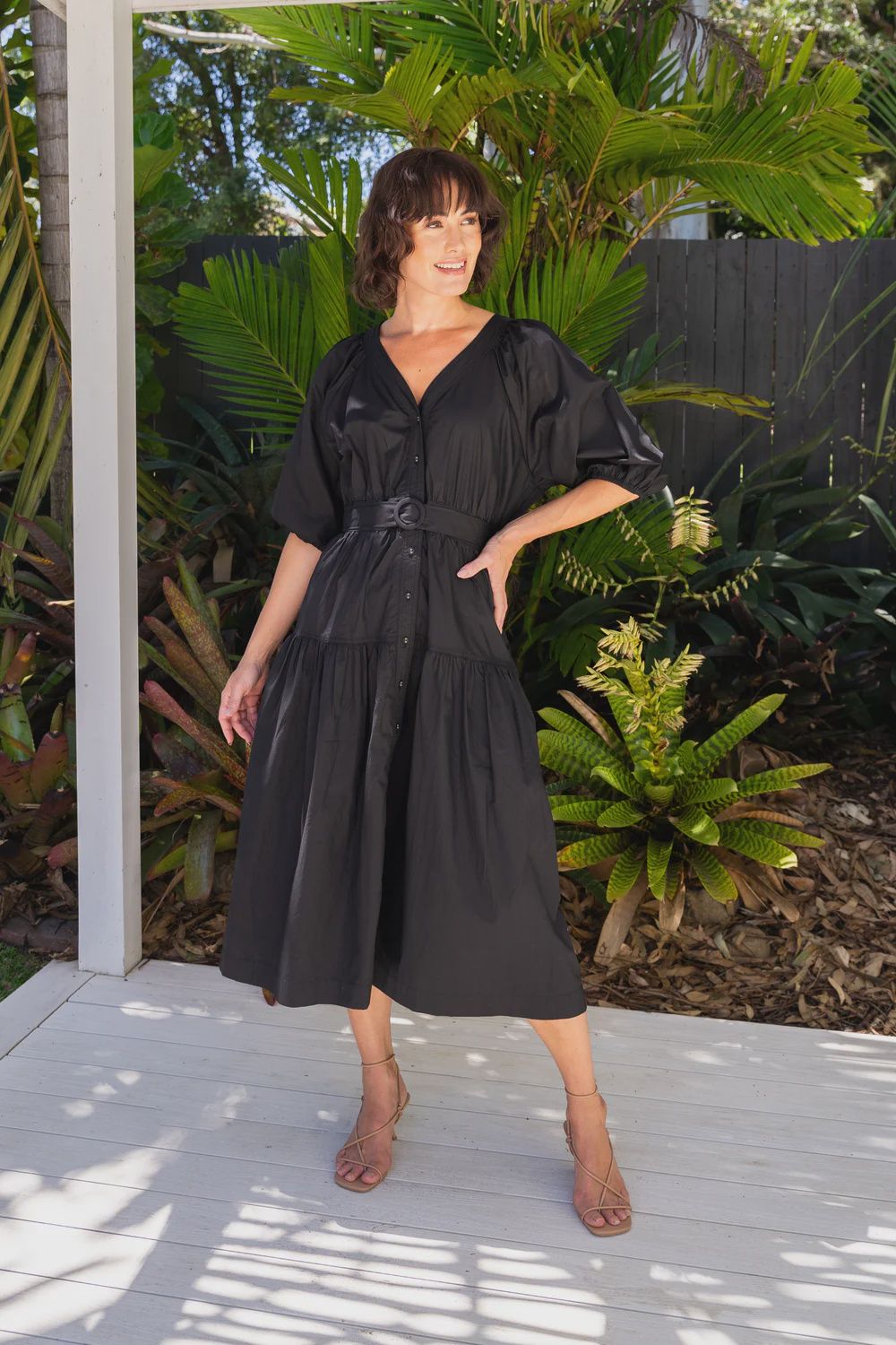 See Saw 100% Cotton Short Sleeve Tiered Dress Black