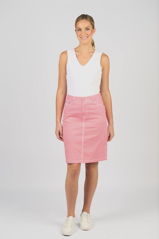 Vassalli Printed Lightweight Skirt with Centre Back Vent Red Gingham
