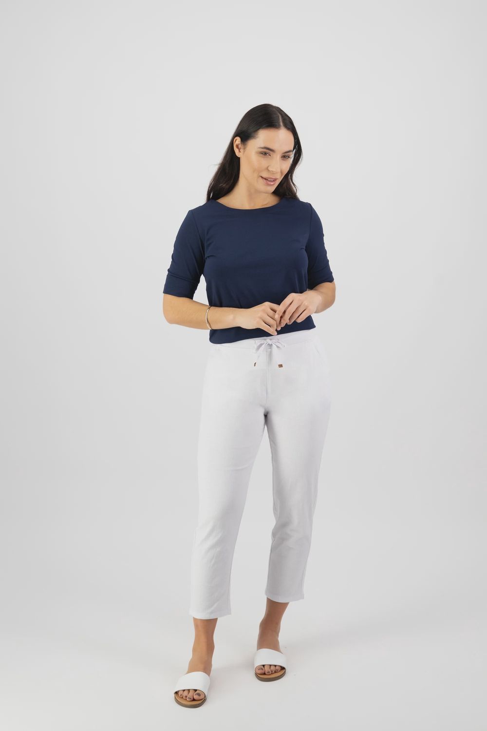 Vassalli 7/8 Skinny Leg Elastic Waist Pant White