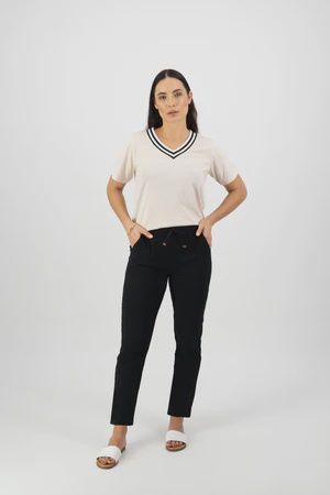 Vassalli Ankle Grazer Slim Leg Elastic Waist Pant Black