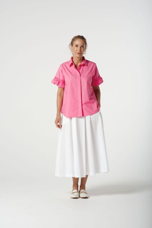 Goondiwindi Ruffle Sleeve Shirt Pink Cosmos