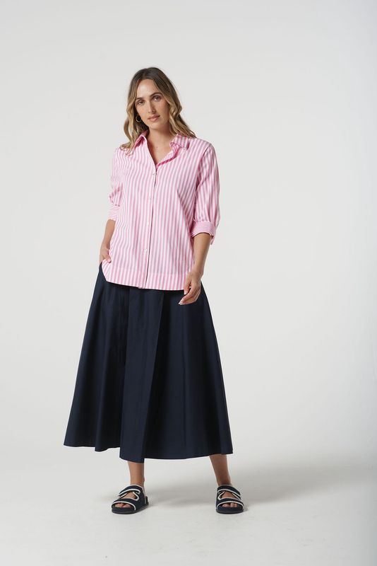 Goondiwindi  3/4 Sleeve Stripe Shirt Pink Cosmos