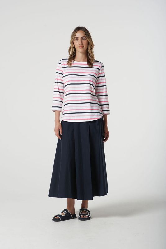 Goondiwindi Multi Stripe Tee 3/4 Slv Pink Cosmos