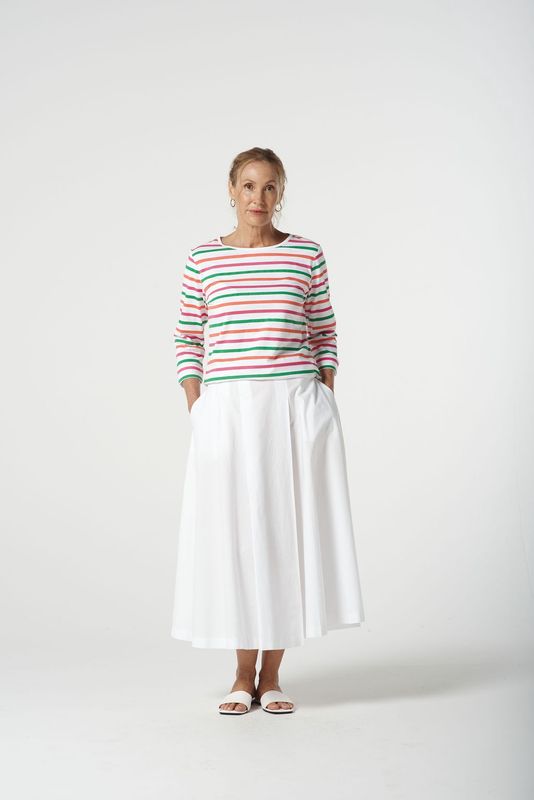 Goondiwindi Multi Stripe Tee 3/4 Slv Kelly Green