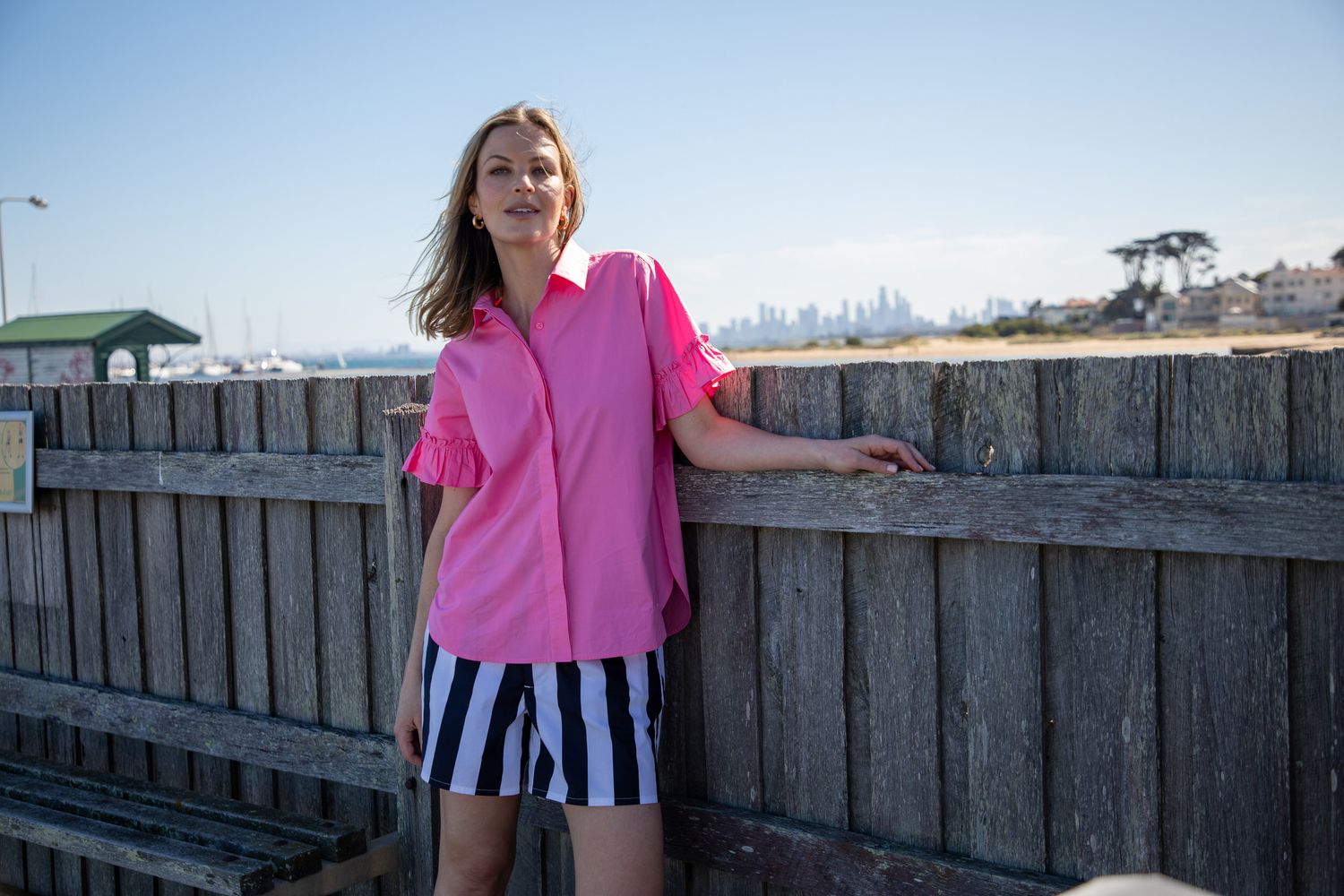 Goondiwindi Ruffle Sleeve Shirt Pink Cosmos
